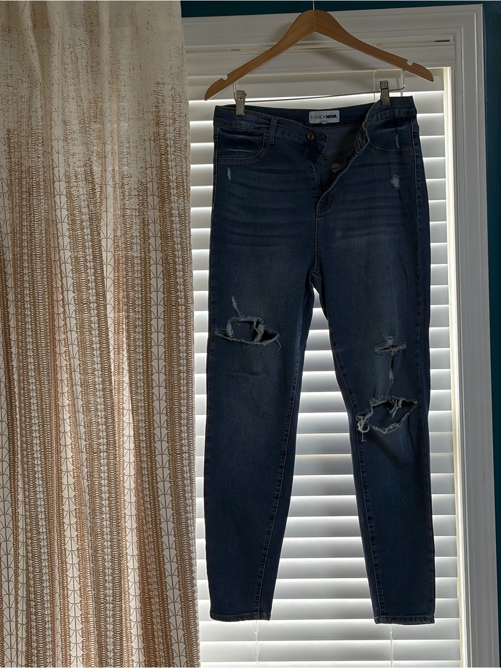 Fashion nova High-Rise Dark Blue Distressed Skinny Jeans